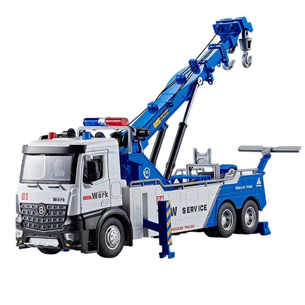 1: 18 Engineering Car Alloy Toys Model Metal Diecasts Rescue Wrecker Vehicle with Sound Light Pull Back Car Model for Boy Gifts