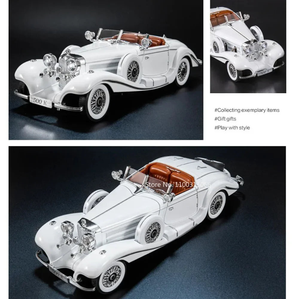 1:18 500K Toys Cars Alloy Diecast Models Wheel Steering Miniature Vintage Car Rubber Tires Light Sound Vehicles Boys Xmas Gifts