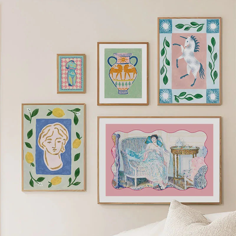 Women's Statue Unicorn Clothes Food Abstract Wall Art Canvas Oil Painting Posters And Prints Wall Pictures For Living Room Decor