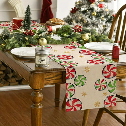 Christmas Gingerbread Man Candy Cane Linen Table Runner  Table Decor Winter Xmas Table Runners Dresser Scarf Navidad Decorations