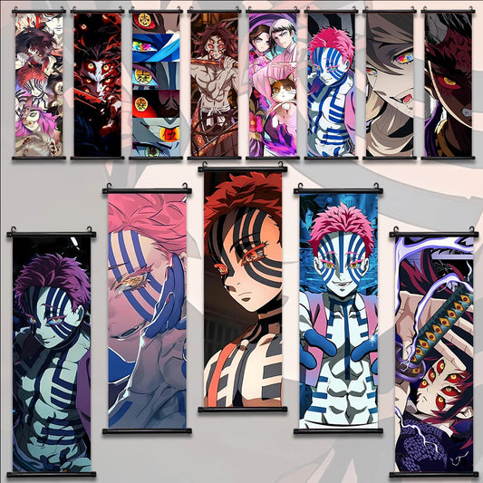 Japanese Anime HD Demon Slayer Akaza Canvas Scroll Wall Hanging Art Home Decor Gifts Bedroom Living Room Decoration Prints Gift