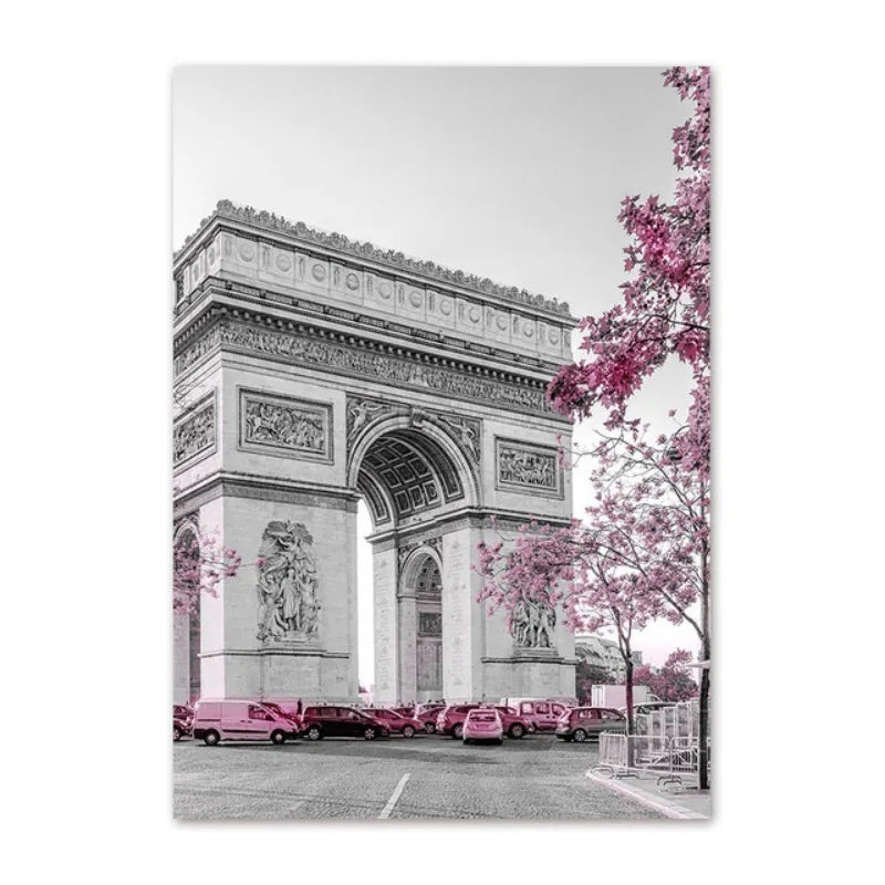 Paris Flower France City Building Posters and Prints Castle Pink and Black Wall Art Nordic Canvas Painting Pictures Room Decor