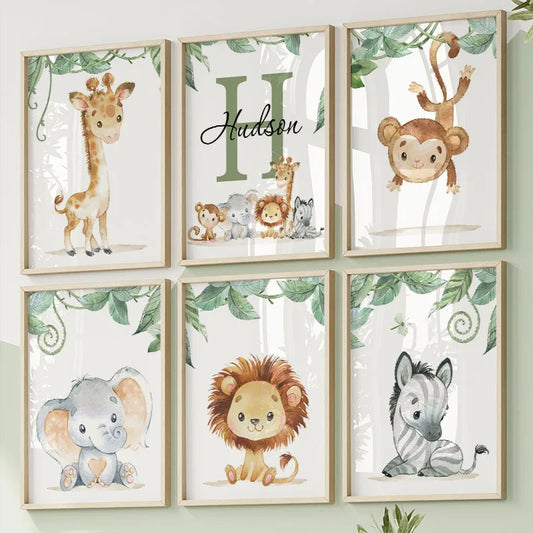 Giraffe Elephant Lion Zebra Monkeys Nordic Posters And Prints Nursery Wall Art Canvas Painting Pictures Baby Kids Bedroom Decor