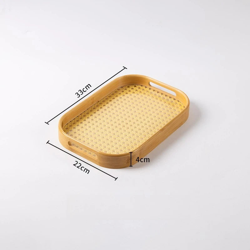 Rattan Bamboo Serving Tray with Handles Decorative Food Serving Trays Basket Serving Tray for Ottoman Coffee Table Kitchen Couch