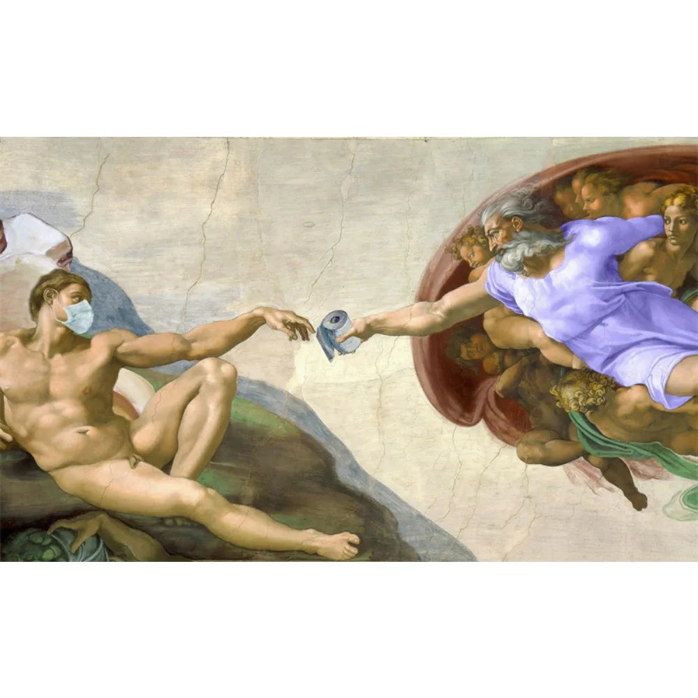 Hand of God and Adam Funny Toilet Paper Wash Room Bathroom Living Wall Art Home Decoration Retro Picture Canvas Painting Poster
