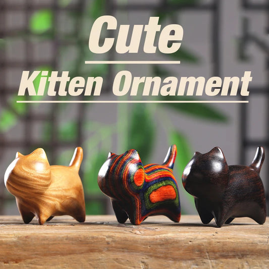 Miniature things Sculptures Cat Ornaments Cute Colored Wooden Cat Desktop Office Accessories Home Decoration Gift souvenirs