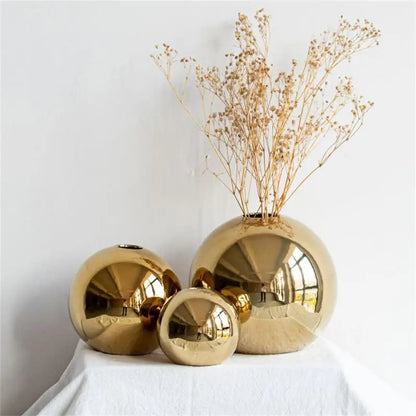Golden Ceramic Vase Round Ball Round Shape Flower Arrangement Accessories Flower Vase Wedding Decoration Golden Flower Vases