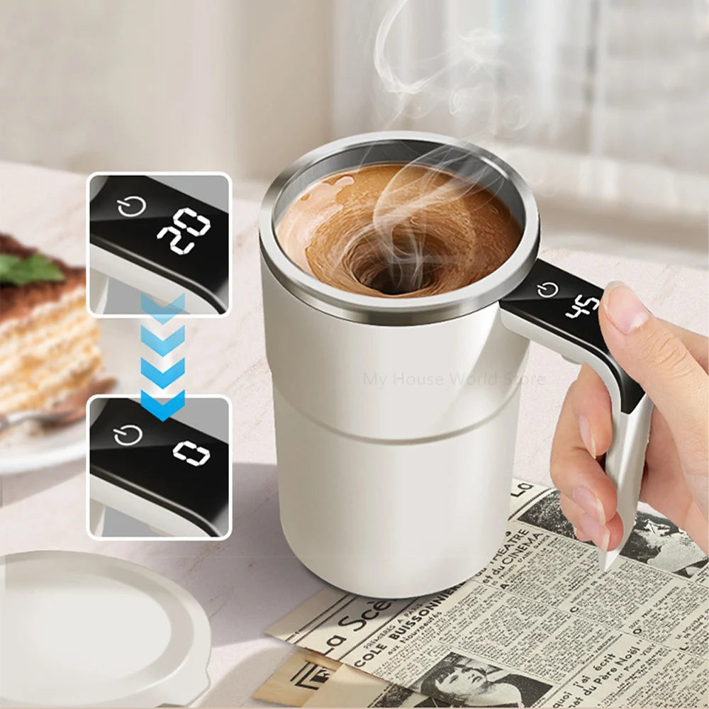 Automatischer, selbstrührender Magnetbecher aus Edelstahl 304 mit LCD-Display, Kaffee, Milch, Saft, Rührbecher, intelligente Thermobecher