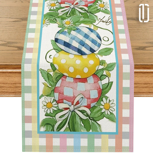 Easter Eggs Bunny Colorful Buffalo Plaid Linen Table Runner Dining Table Decor Spring Daisy Flowers Table Runners Party Decor