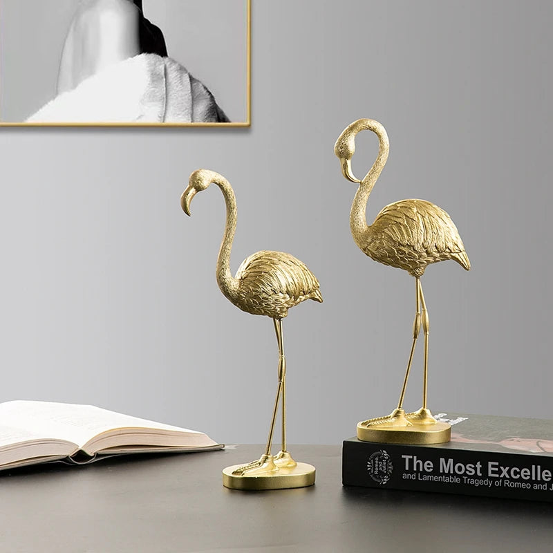 Golden Nordic Flamingo Figurines Figures Statue Sculpture Living Room Wedding Ornaments Home Decor Maison Decoration Accessories