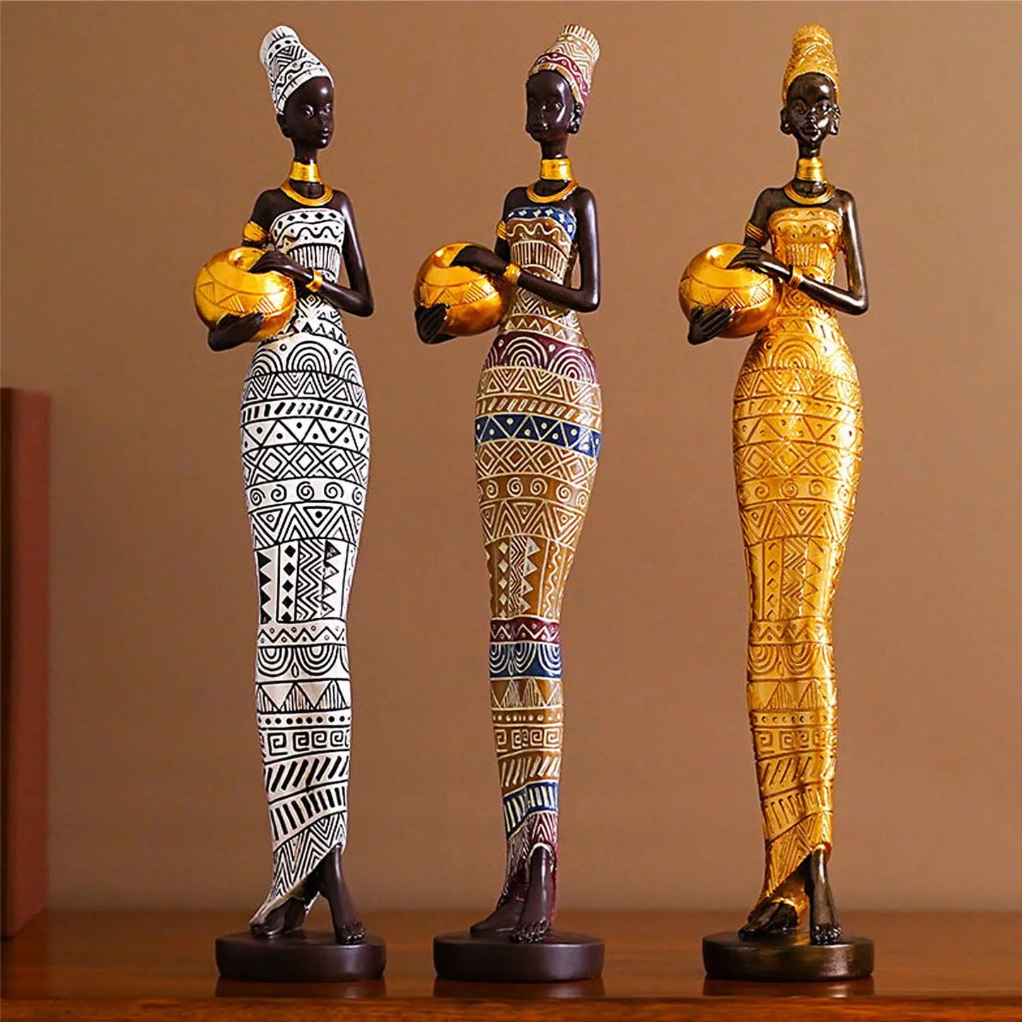 African Woman Figurines for Interior Decoration, Creative Tribal Lady Decorative Sculptures for Home Resin Art Statue Home Decor