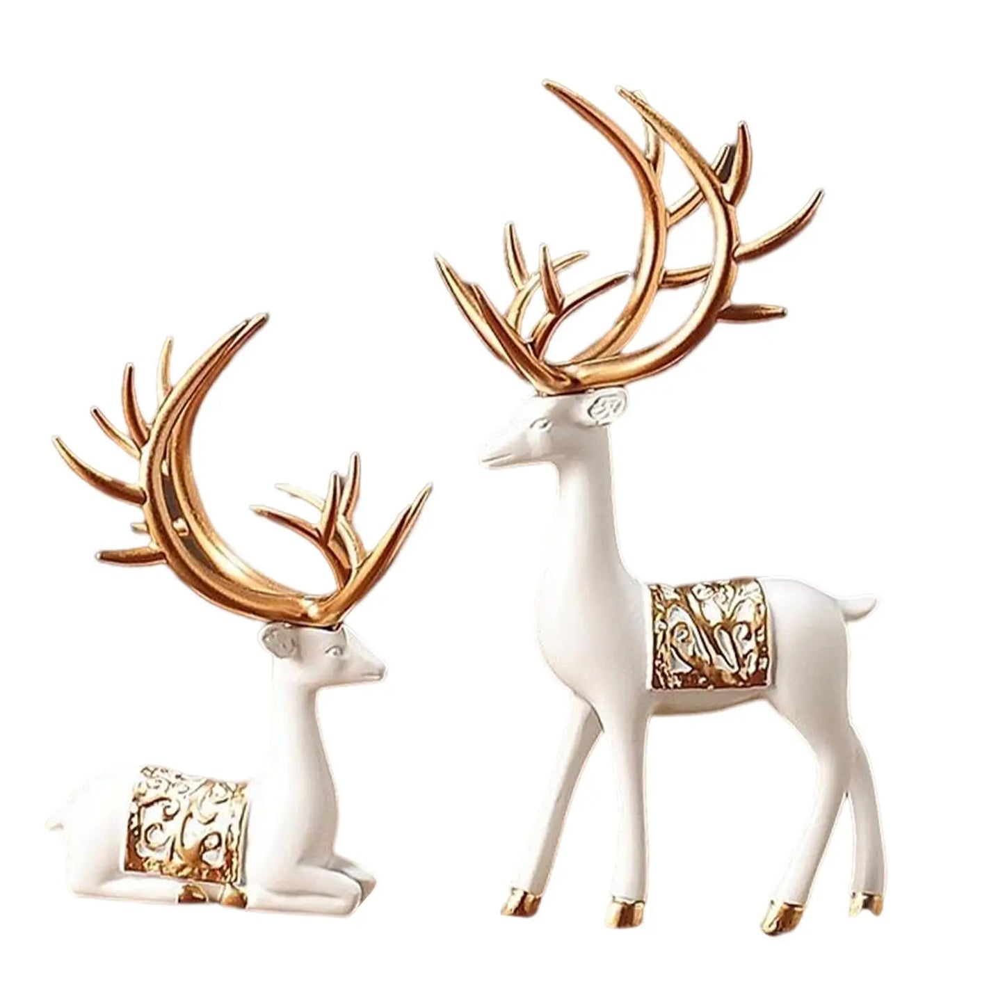 2x Reindeer Statues Craft Figurine Creative for Table Bedroom Decoration Wedding