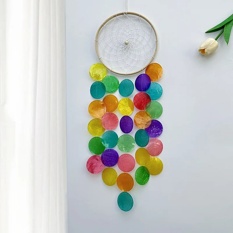 Wind Chimes for Outside Handcrafted Blue Dream Catchers Capiz Shells Seashell Sea Glass Windchime Beach Coastal Garden Decor