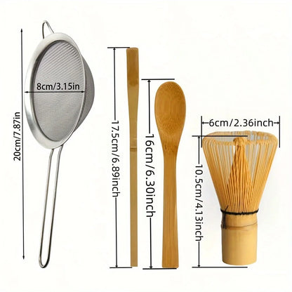 4PCS/Set Bamboo Tea spoon Matcha Whisk Tea Spoon And Scoop Tea Strainers Tea-making Tools