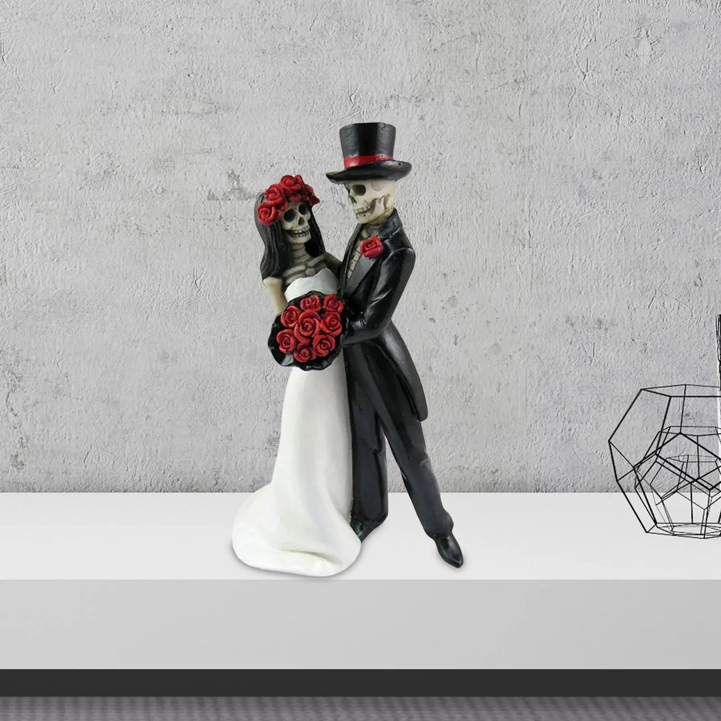 Totenkopf-Statue, Skelett, Hochzeitspaar, Braut, Kunst für Desktop-Dekorationen, Ornamente, Sammlerstück, Halloween-Kuchenaufsatz