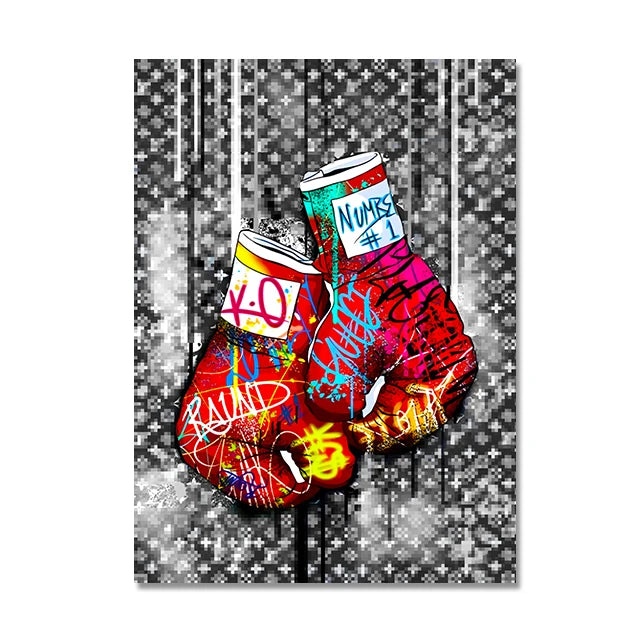 Abstract Luxury Pop Art Posters Boxing Gloves Graffiti Canvas Painting Fashion Wall Art Pictures Home Living Room Decor No Frame