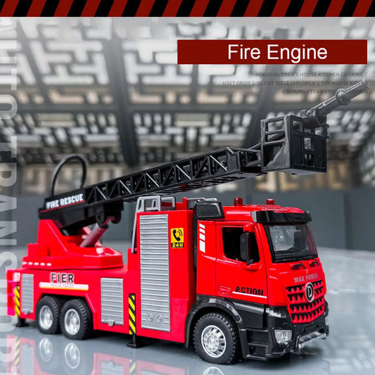 1:32 Alloy Fire Engine Cars Toy Miniature Model Doors Opened Aerial Ladder Fire Truck Light Music Water Tank Vehicle Boys Gifts