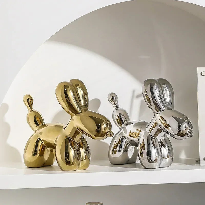 Nordic Ceramic Balloon Dog Sculpture Gold Animal Decorations Statue Living Room Ornaments Creative Desktop Ornament Home Decor