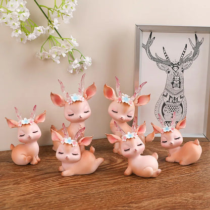 Cute Kawaii Sika Deer Fawn Elk Animal Figurines Sculptures Home Decor Room Decoration Office Desk Cake Car Ornaments Gift Toys