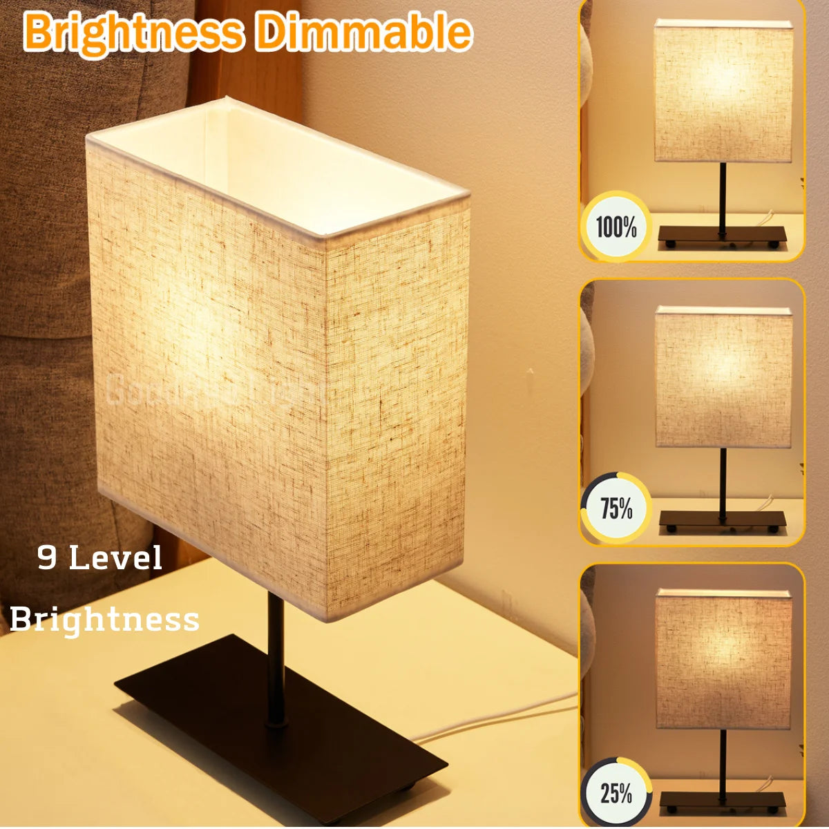 Room Home Decor LED Rectangular Nightstand Lighting Table Lamp USB Plug With Cord Infinitely Dimmable Bedroom Table Night Lights