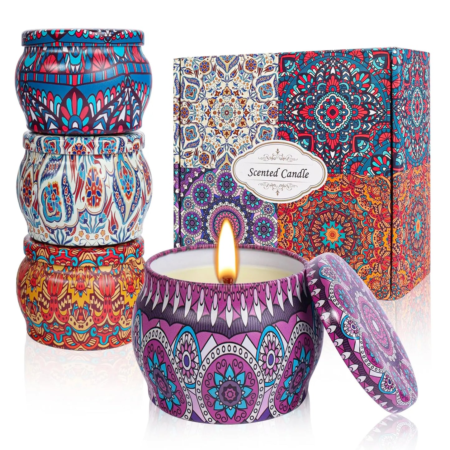 4 Pack Scented Candles Gifts Box Set for Women, Soy Wax Lavender Vanilla Lemon Rose Aromatherapy Candles for Christmas,Birthday