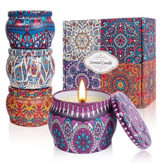 4 Pack Scented Candles Gifts Box Set for Women, Soy Wax Lavender Vanilla Lemon Rose Aromatherapy Candles for Christmas,Birthday