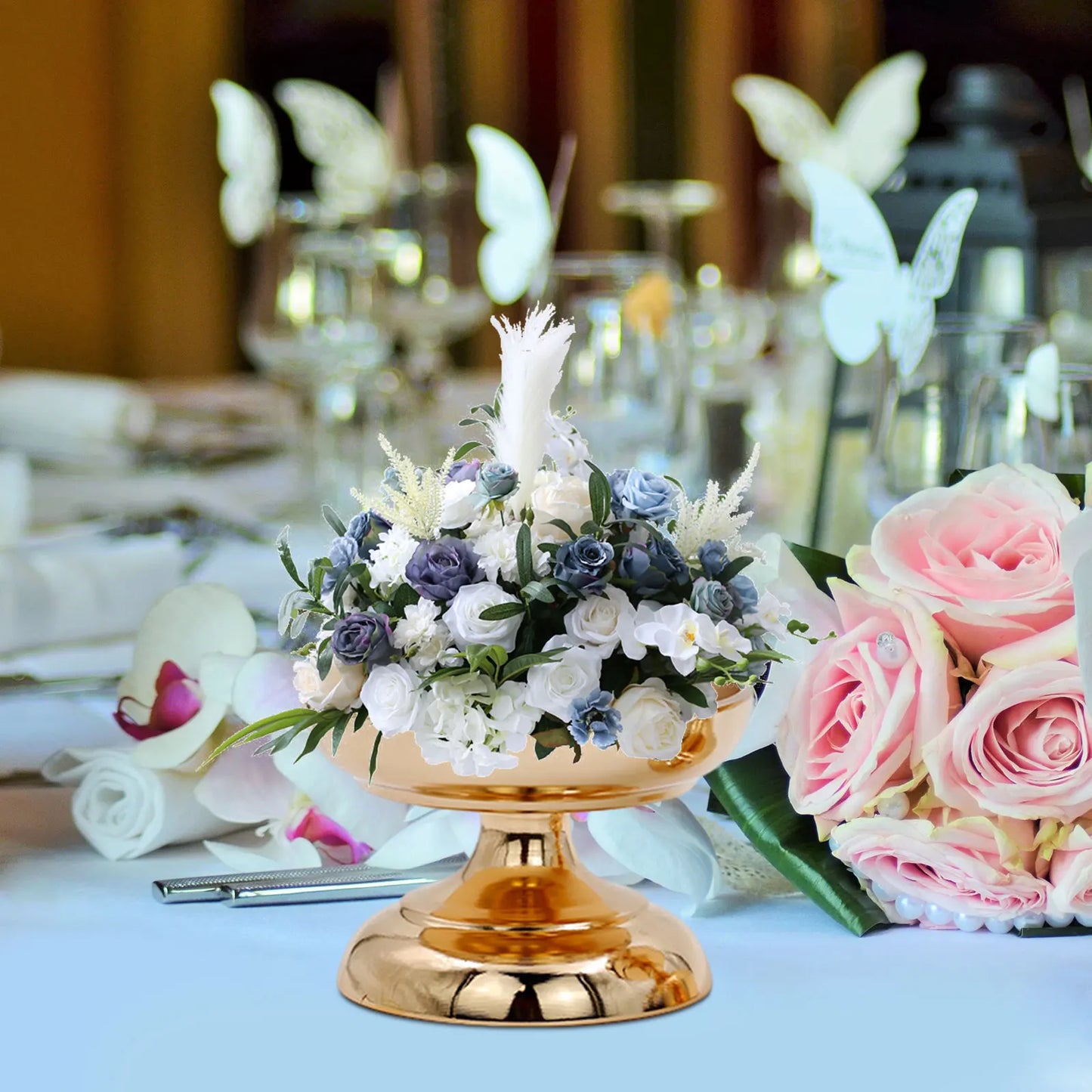 European Style Vase Metal Vase Vintage Advanced Ceramic Flower Vase for Wedding Centerpiece Decor Hotel Banquet Table Decoration