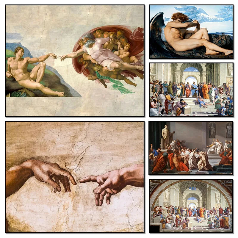 The Creation of Adam By Michelangelo Fallen Angel Posters Canvas Painting And Prints Wall Art HD Pictures Living Room Home Decor