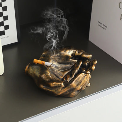Vintage Gold Resin Handicrafts Decorations Sacred Hands Anti Fly Ash Home Living Room Office Ashtray Ornament Father's Day Gifts
