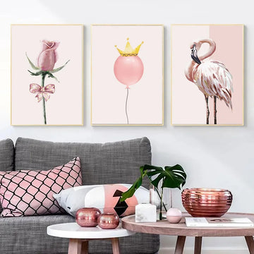 Minimalist Boho Pink Art Canvas Wall Decor Poster And Prints Tropical Green Plants for Girl Bedroom Living Room Decor