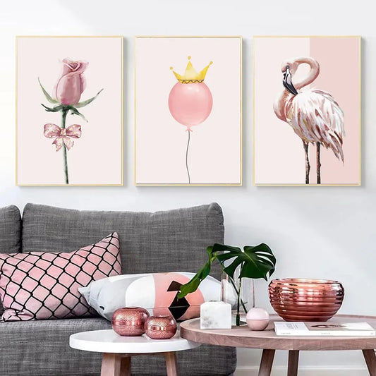 Toile d'art rose style Boho minimaliste, affiche et imprimés de plantes vertes tropicales, décor pour chambre de fille, salon