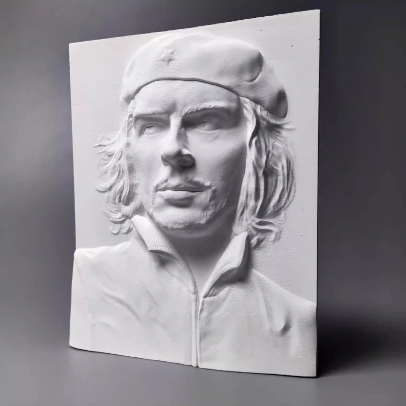 Che Guevara Plaster Bas-Relief Sculpture, Revolutionary Semi-Handmade Bust Statue for Home Decor, Artistic Collectible Gift