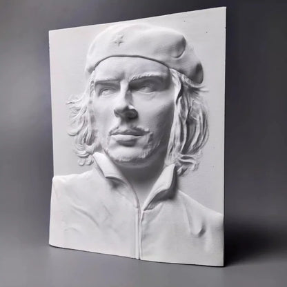 Che Guevara Plaster Bas-Relief Sculpture, Revolutionary Semi-Handmade Bust Statue for Home Decor, Artistic Collectible Gift