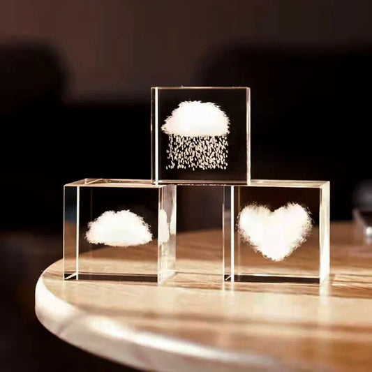 4cm Crystal 3d Laser Engraved Cube Sculpture Square Home Decoration Figurines Glass Craft Cloud Ornaments  Cute Gift