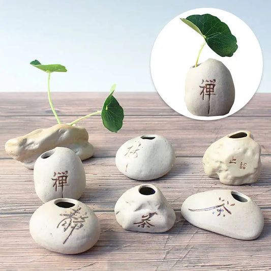 Stone Shape Small Vase Home DesktopCreative Ornaments Ceramic Stoneware Zen Hydroponic Plant Pots Small Fresh Flower Inserts