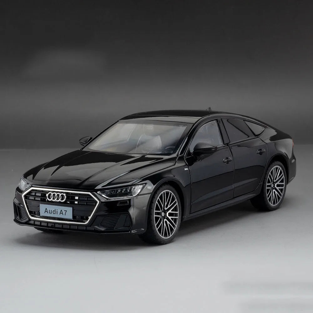 1/24 A7 Alloy Model Car Toys Rear Wheel Pull Back Front Wheel Steering Cars with Light Sound Vehicle for Children Collect Gifts