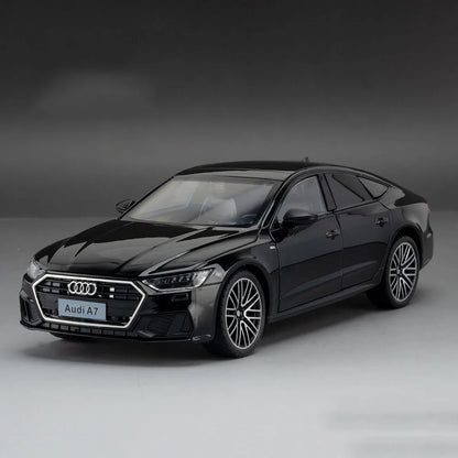 1/24 A7 Alloy Model Car Toys Rear Wheel Pull Back Front Wheel Steering Cars with Light Sound Vehicle for Children Collect Gifts