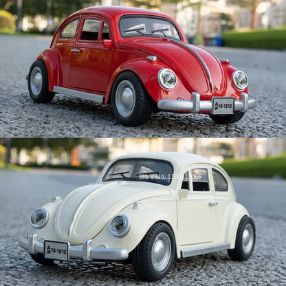 1:18 Scale Beetle 1955 Models Cars Alloy Diecast Toys Light Music Car Rubber Tires Pull Back Vehicles for Kids Collection Gifts