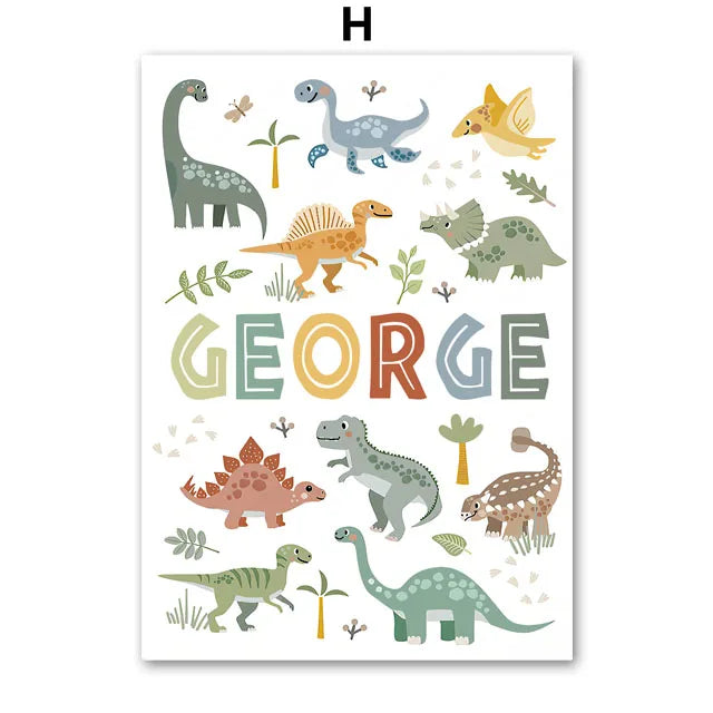 Jurassic Period Dinosaur Custom Baby Name Wall Art Canvas Painting Nordic Dino Posters And Prints Wall Pictures Kids Room Decor
