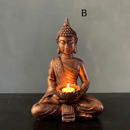 Home Decoration Sculptures And Figurines Resin Handicraft Buddha Candlestick Ornaments Buddha Statue Desk Topper Tablescape