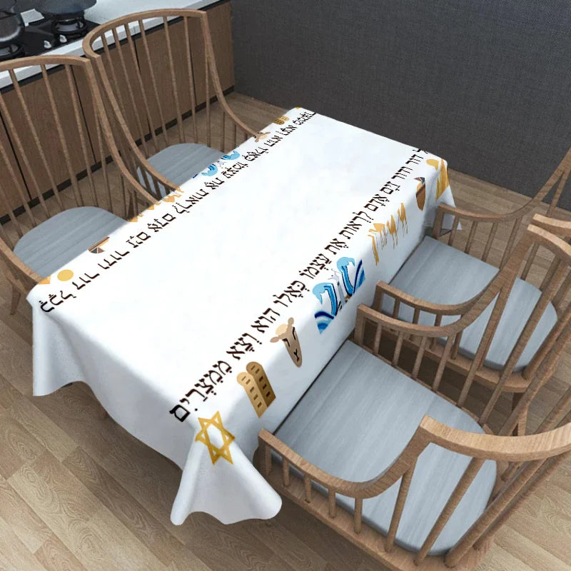 Happy Passover Rectangle Tablecloth Jewish Holiday Party Decor Jewish Ethnic Waterproof Table Cloth Kitchen Dining Table Decor