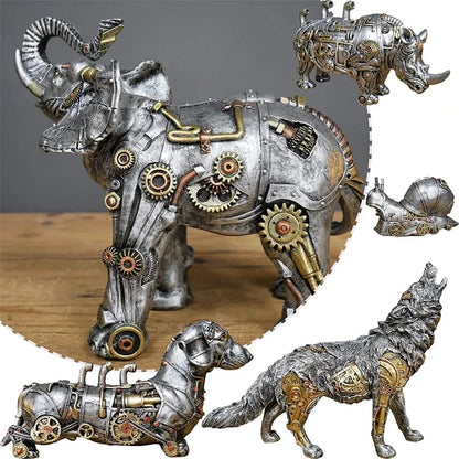 Steampunk Animal Resin Statue Industrial Style Table Ornament Home Crafts Decoration Mechanical Dragon Elephant Snail Art Decor
