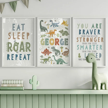 Jurassic Period Dinosaur Custom Baby Name Wall Art Canvas Painting Nordic Dino Posters And Prints Wall Pictures Kids Room Decor