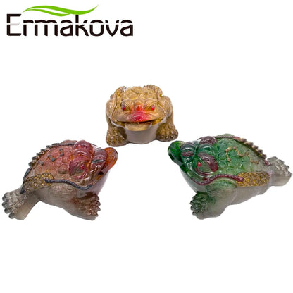 ERMAKOVA 3 verschiedene Stile, farbwechselnde Glücksgeld-Krötenfigur aus Kunstharz, Froschstatue mit Münze, Feng Shui, Teehaustier, Heimdekoration