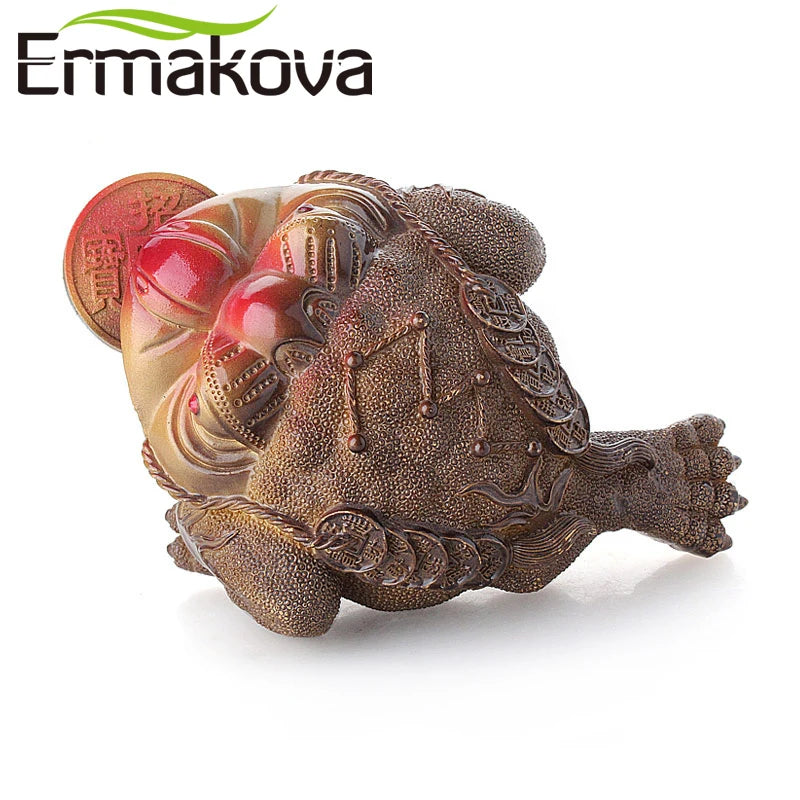 ERMAKOVA 3 verschiedene Stile, farbwechselnde Glücksgeld-Krötenfigur aus Kunstharz, Froschstatue mit Münze, Feng Shui, Teehaustier, Heimdekoration