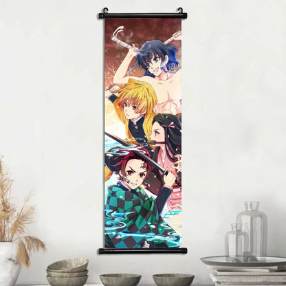 Demon Slayer Hashira Nezuko Agatsuma Zenitsu Inosuke Scroll Canvas Wall Hanging Painting Home Decor Anime Poster Wall Art Room