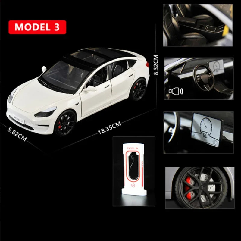 1:24 Model 3 Car Toys  Alloy Diecasts Metal Vehicles Car Model With Sound Light Vehicle Toys For Children Gifts Collection