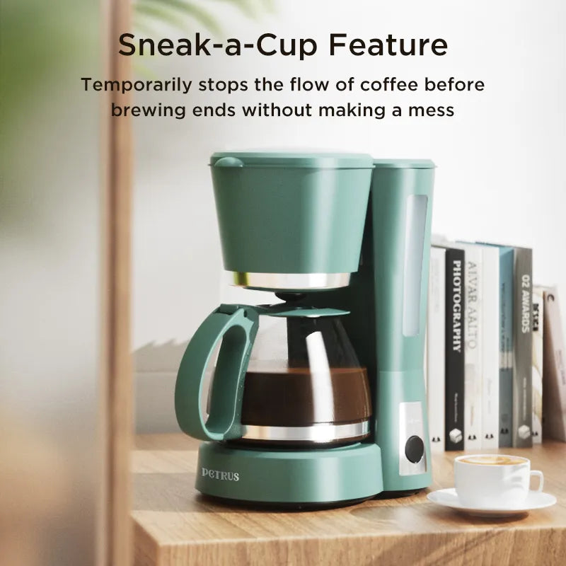 Petrus Drip Coffee Maker Household Coffee Machine With Glass Pot Warm-Keeping Tea Maker Reused Filter Basket Drip Coffee Maker