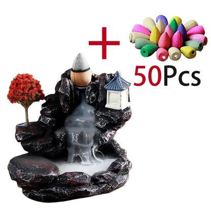 Backflow Incense Holder Waterfall Incense Burner Home Decor Aromatherapy Ornament Incense Cones with Backflow Incense Cones