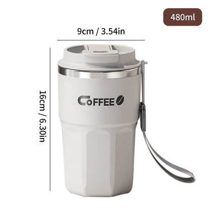 WORTHBUY 400/480ML 304 Stainless Steel Coffee Cup With Lid&Handle Double Layer Coffee Mug Drinkware Reusable Insulated Water Cup